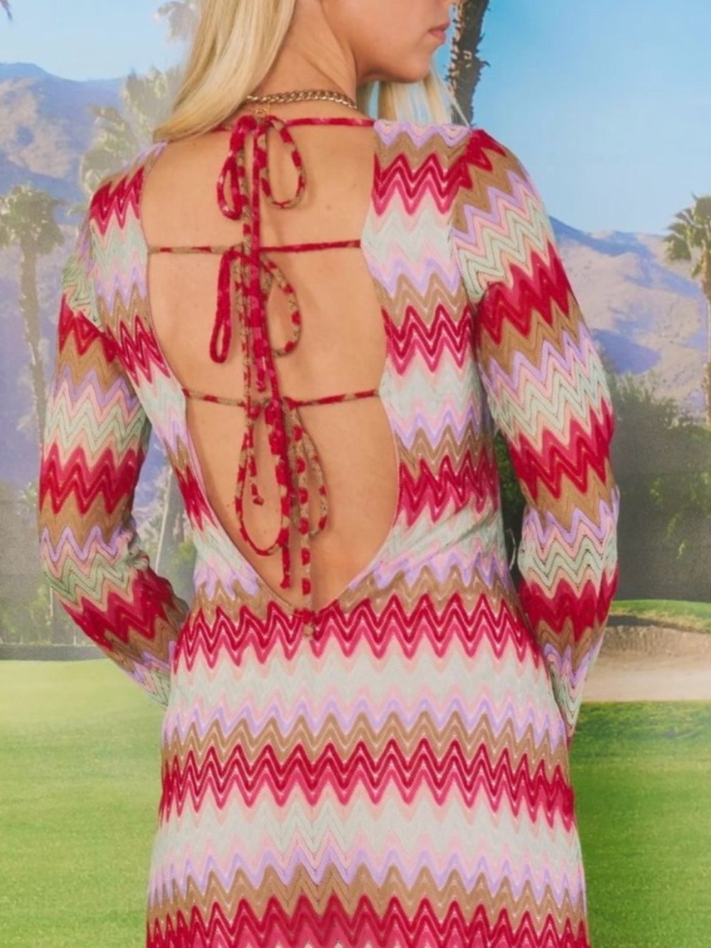 Show Me Your MuMu Monte Carlo Crochet Knit Romper Mini Dress in Riviera Zigzag M - Picture 2 of 10